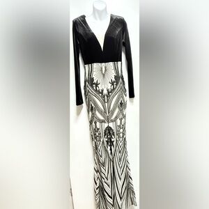 Elegant Black and White Maxi Dress Size L